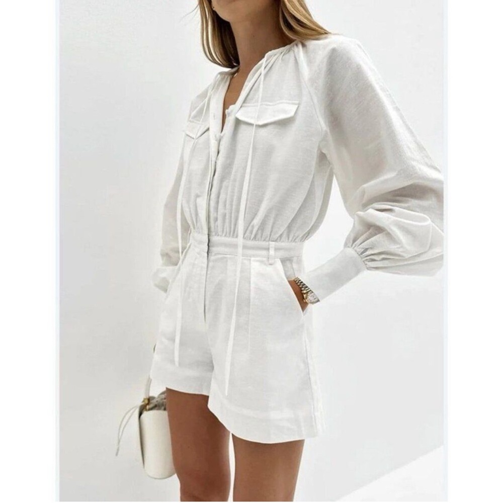 Commense White Long Sleeve Jumpsuit